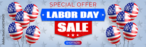 American labor day sale horizontal web banner design with balloons vector illustration