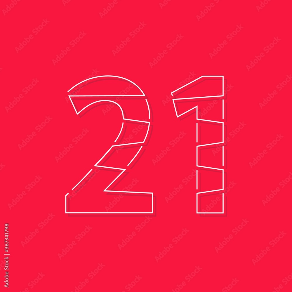 21 font, linear stroke number. Modern trendy, creative style design. For logo, brand label, design elements, corporate identity, application and more. İsolated vector illustration 21 font, linear stroke number. Modern trendy, creative style design. For logo, brand label, design elements, corporate identity, application and more. İsolated vector illustration