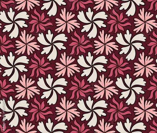 Geometric floral seamless vector pattern, Flowers and leaves botanical garden background texture.
