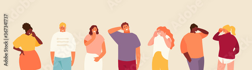 Group of tired and exhausted people. Vector characters