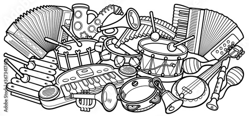 Cartoon kids cute doodles musical instruments