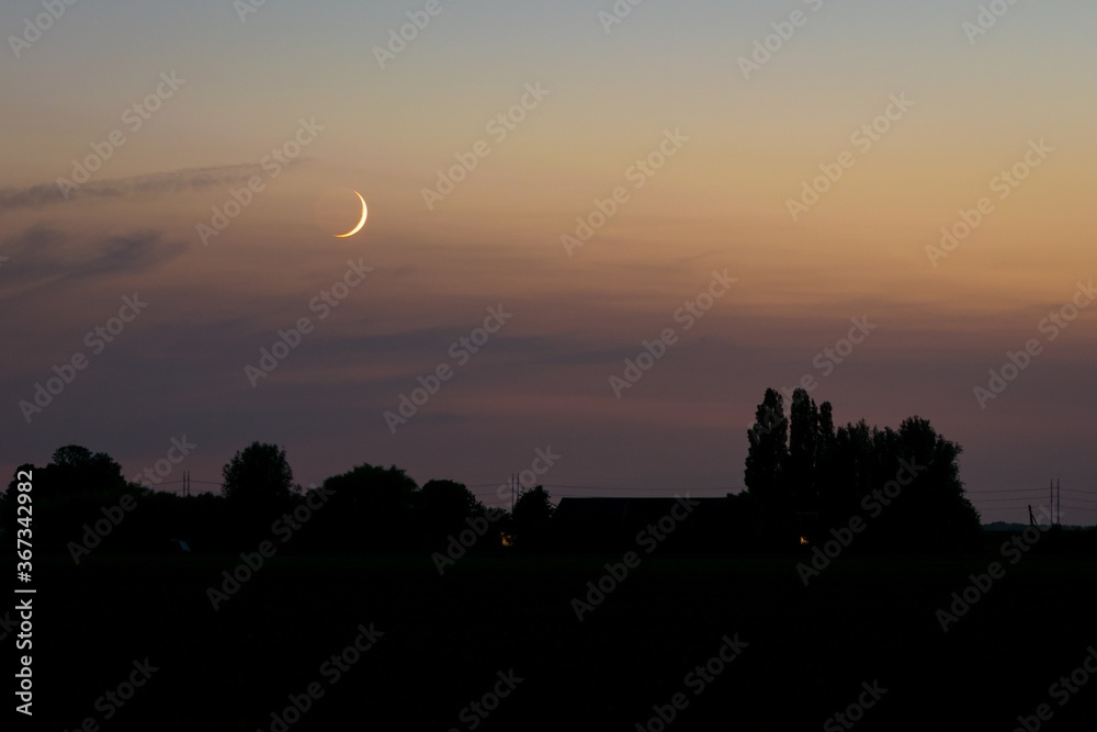 Obraz premium Small sickle moon in the twilight sky
