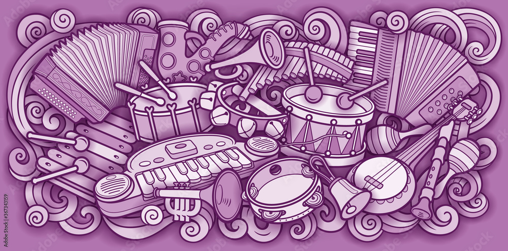 Cartoon kids cute doodles musical instruments