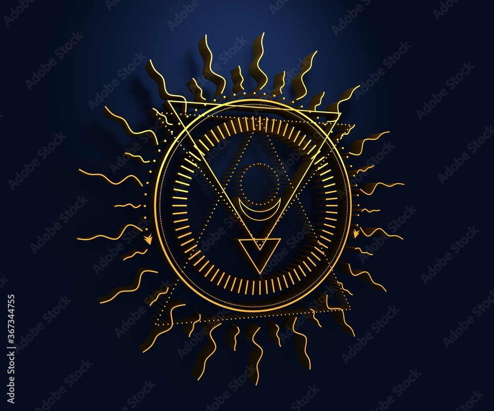Fototapeta premium Mystical geometry symbol. Linear alchemy, occult, philosophical sign. For music album cover, poster, sacramental design. Astrology and religion concept. 3D rendering