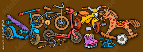 Cartoon cute doodles kids toys illustration