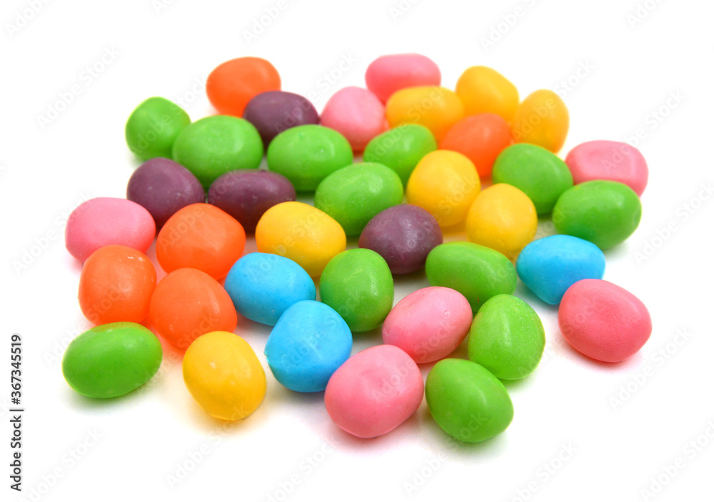 Colorful, mixed jelly beans on white background Colorful, mixed jelly beans on white background