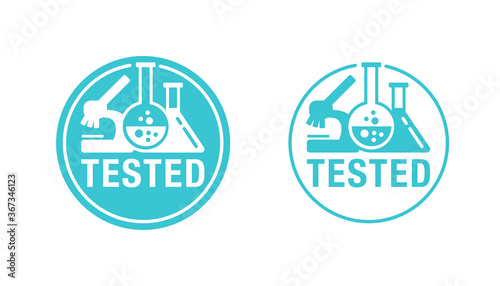 Wallpaper Mural Lab tested stamp - laboratory equipment (microscope, flask, vial) inside circle - icon for medical testing confirmed products Torontodigital.ca