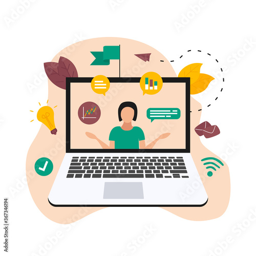 vector flat design concept of online meeting from home. Work online conference