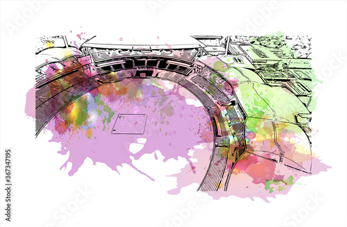 Building view with landmark of Adelaide is South Australia’s cosmopolitan coastal capital .Watercolor splash with hand drawn sketch illustration vector.