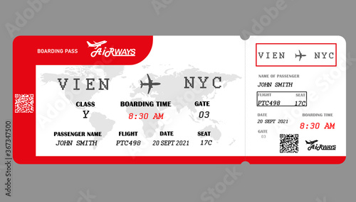 Illustration of airline boarding pass on grey background