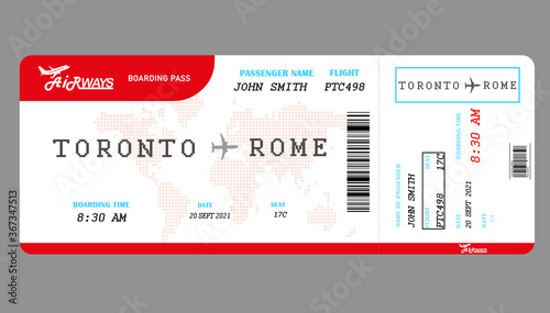 Sticker Illustration of airline boarding pass on grey background
