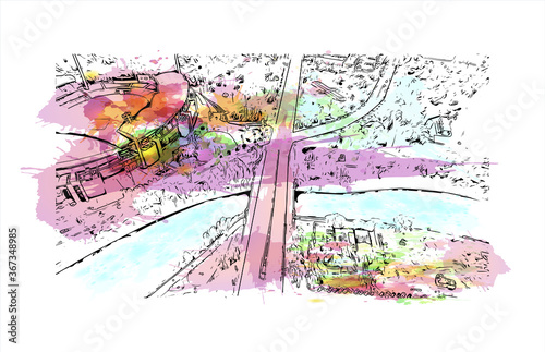 Building view with landmark of Adelaide is South Australia’s cosmopolitan coastal capital .Watercolor splash with hand drawn sketch illustration vector.