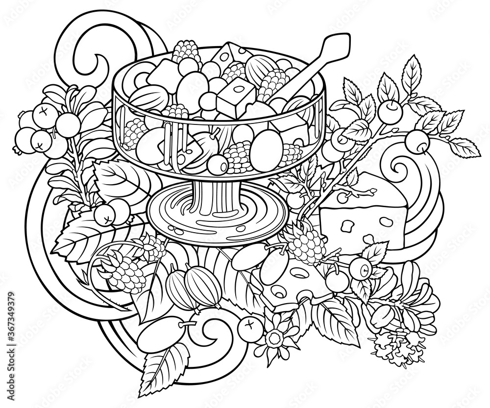 Obraz premium Fruits, berries, sweets hand drawn illustration