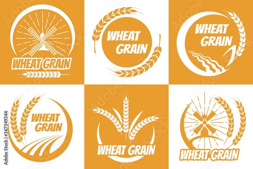 Wheat grain emblem set