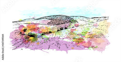 Building view with landmark of Adelaide is South Australia’s cosmopolitan coastal capital .Watercolor splash with hand drawn sketch illustration vector.