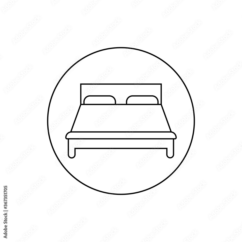 Bed icon isolated on background. Bedroom interior. House furniture. Vector flat design Bed icon isolated on background. Bedroom interior. House furniture. Vector flat design