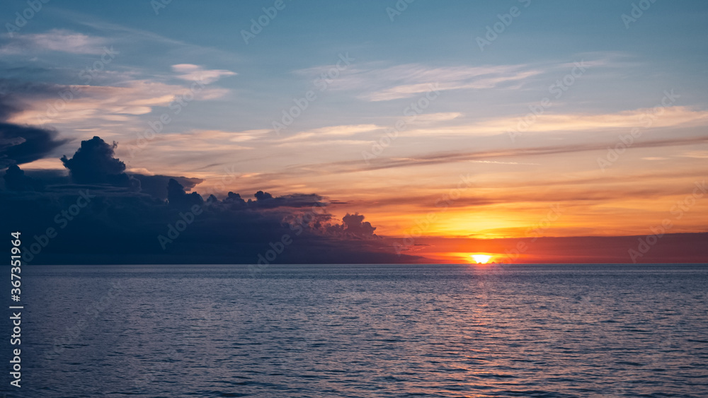Seascape view of a sunset over the caribbean