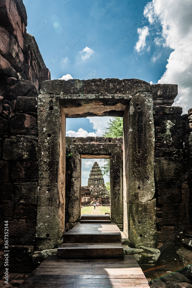 The image of a multi-layered gate that leads to the castle in the Phimai Historical Park., Nakhon Ratchasima, Thailand.