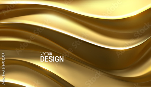 Golden waves. Curvy pattern. Vector 3d illustration.