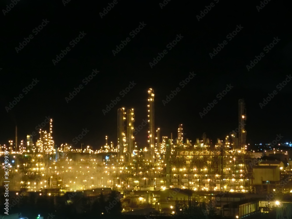 The light of a petrochemical factory that is normally produced on nights with full stars.
