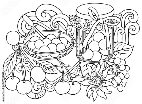 Berries  flowers hand drawn doodles illustration