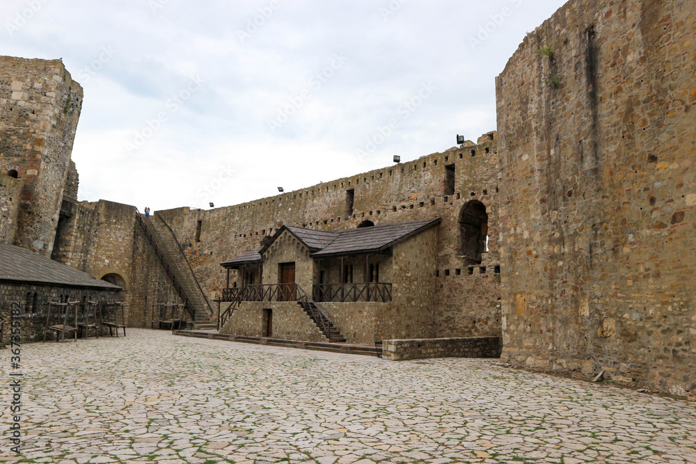 Courtyard of the citadel, stone medieval fortress Smederevo in Serbia