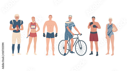 Athletes of different sports. Team players, martial arts and single sport