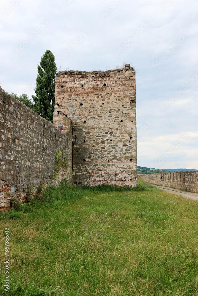 ruined outer wall and towers of stone old medieval fortress Smederevo in Serbia, national landmark ruined outer wall and towers of stone old medieval fortress Smederevo in Serbia, national landmark
