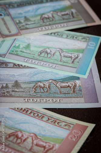 Mongolian currency, Tugrik money, Various banknotes