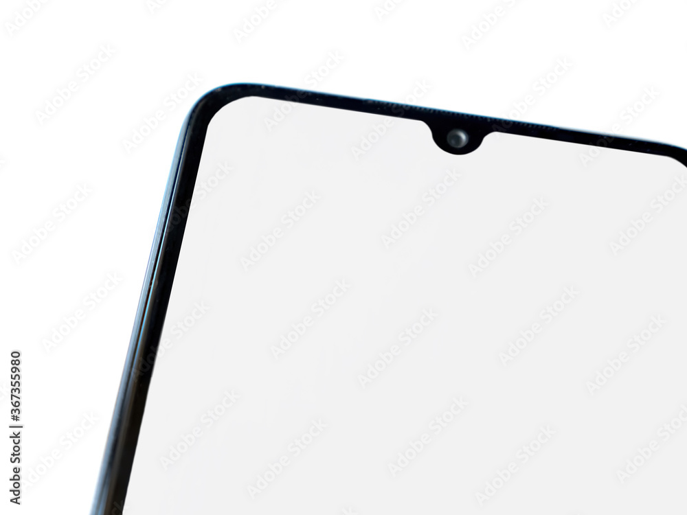 Black mobile smartphone mockup lies on the surface with blank screen isolated on white background Black mobile smartphone mockup lies on the surface with blank screen isolated on white background