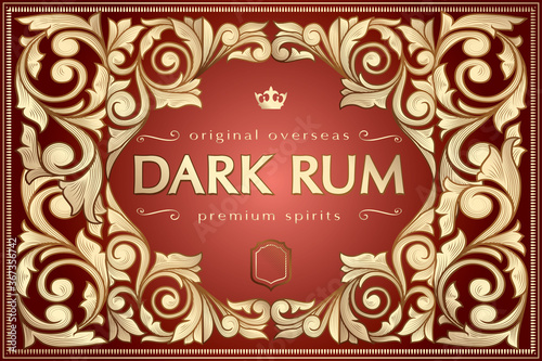 Rum - golden ornate vintage decorative label