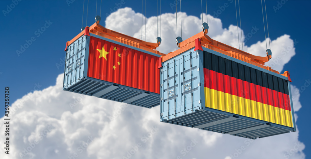 Freight containers with German and China flag. 3D Rendering 
