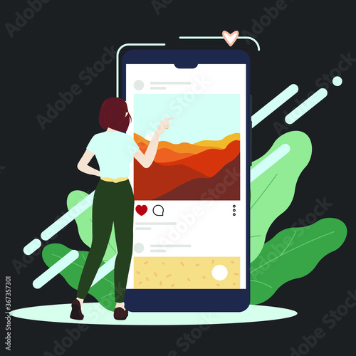Girl and social media, illustration for web