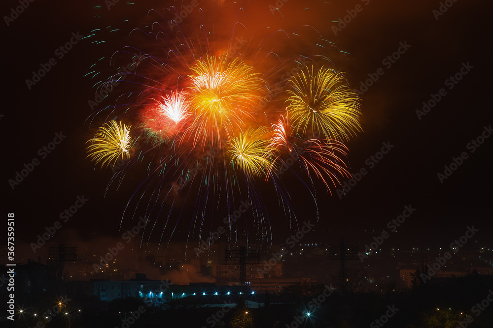 Beautiful fireworks in the night sky. There is no main object in the image Beautiful fireworks in the night sky. There is no main object in the image