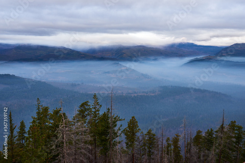 Foggy mountain valley in the morning. View from Green Ridge Lookout in Central Oregon. © thecolorpixels