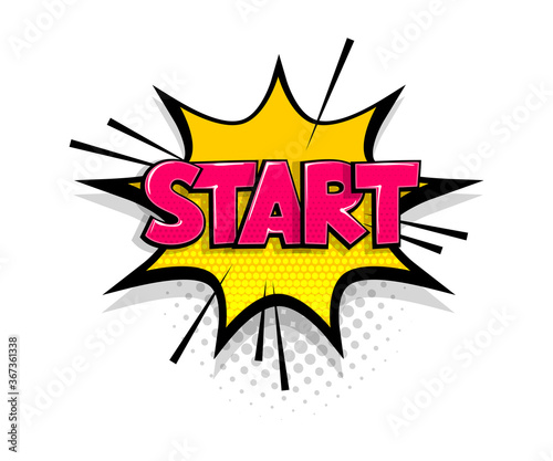 Comic text start speech bubble pop art style