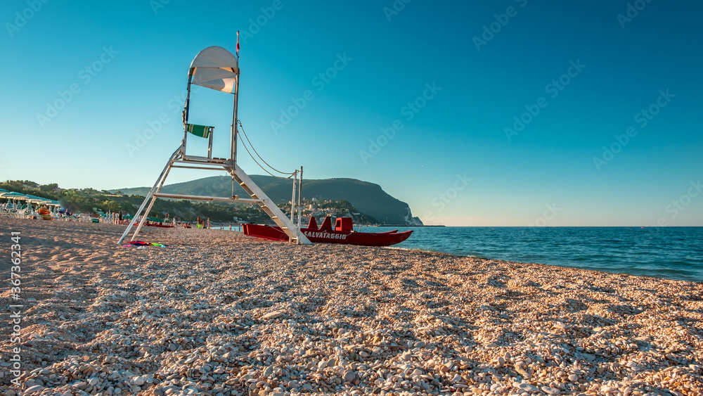 Fototapeta premium Lifeguard equipment in the beach of Numana, Ancona