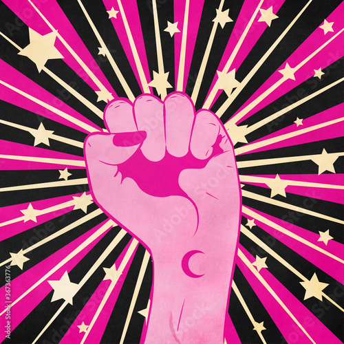 Grunge raised pink female fist