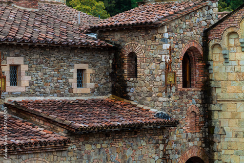 View of Courtyard Walls at an Italian Style Castle in Napa Valley, Calistoga, California, USA photo