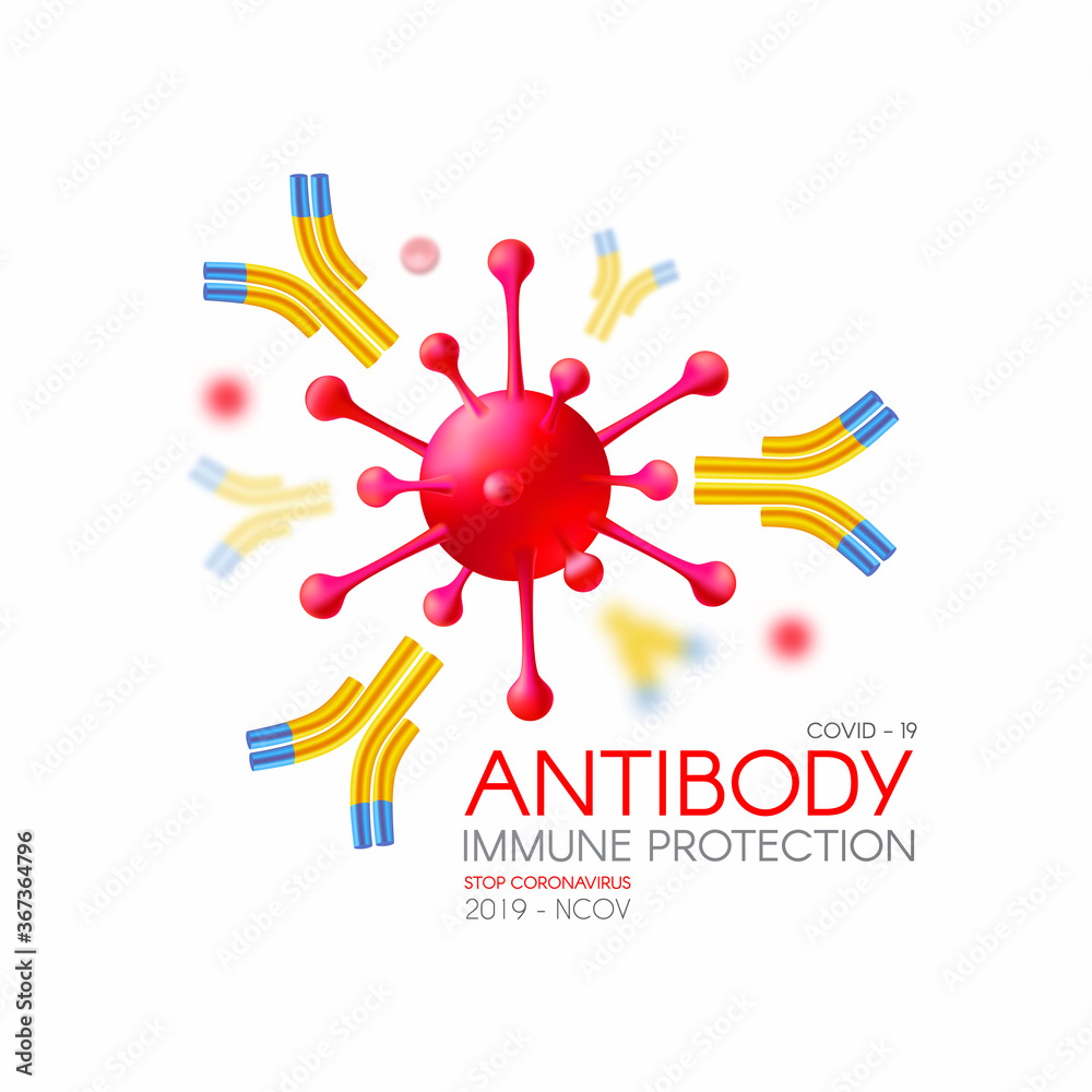 Virus and Antibody. Healthcare 3D design. Stop Coronavirus 2019-nCoV background. Virus Covid 19-NCP. Coronavirus nCoV and biohazard symbol. Epidemic concept.