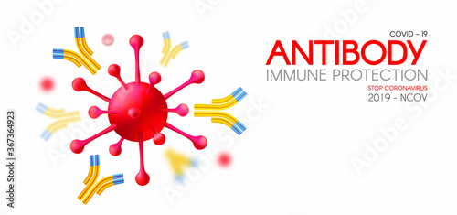 Virus and Antibody. Healthcare 3D design. Stop Coronavirus 2019-nCoV background. Virus Covid 19-NCP. Coronavirus nCoV and biohazard symbol. Epidemic concept.