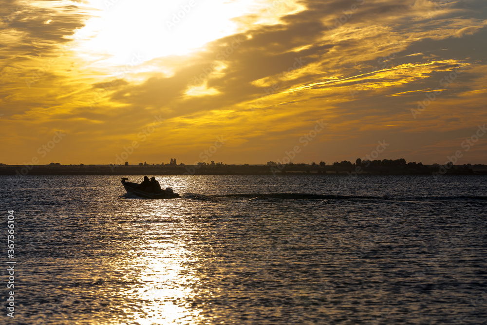 Fishing Boat on Moses Lake at Sunrise
