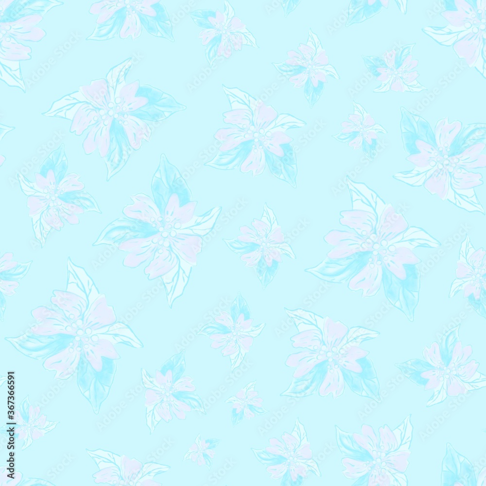 Seamless pattern from pink and blue flowers on light background