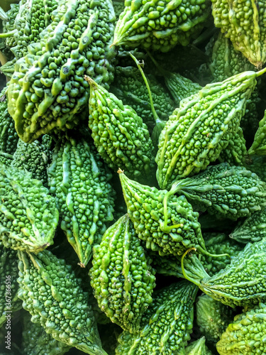 Bilde på lerret wallpaper full frame of green vegetable bitter melon or bitter gourd