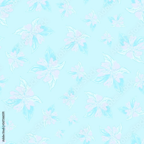 Seamless pattern from pink and blue flowers on light background