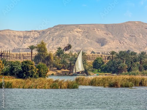 A view from a boat on the Nile river near Luxor, Egypt in summer