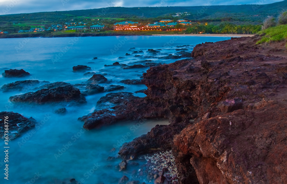 Sunset on Tide Pools in Hulopo'e Bay, Hulopo'e Beach Park, Lanai,Hawaii, USA