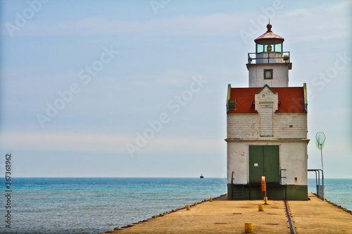 The Kewaunee Pierhead Lighthouse and Shoal Marker On Lake Michigan, Kewaunee, Wisconsin, USA