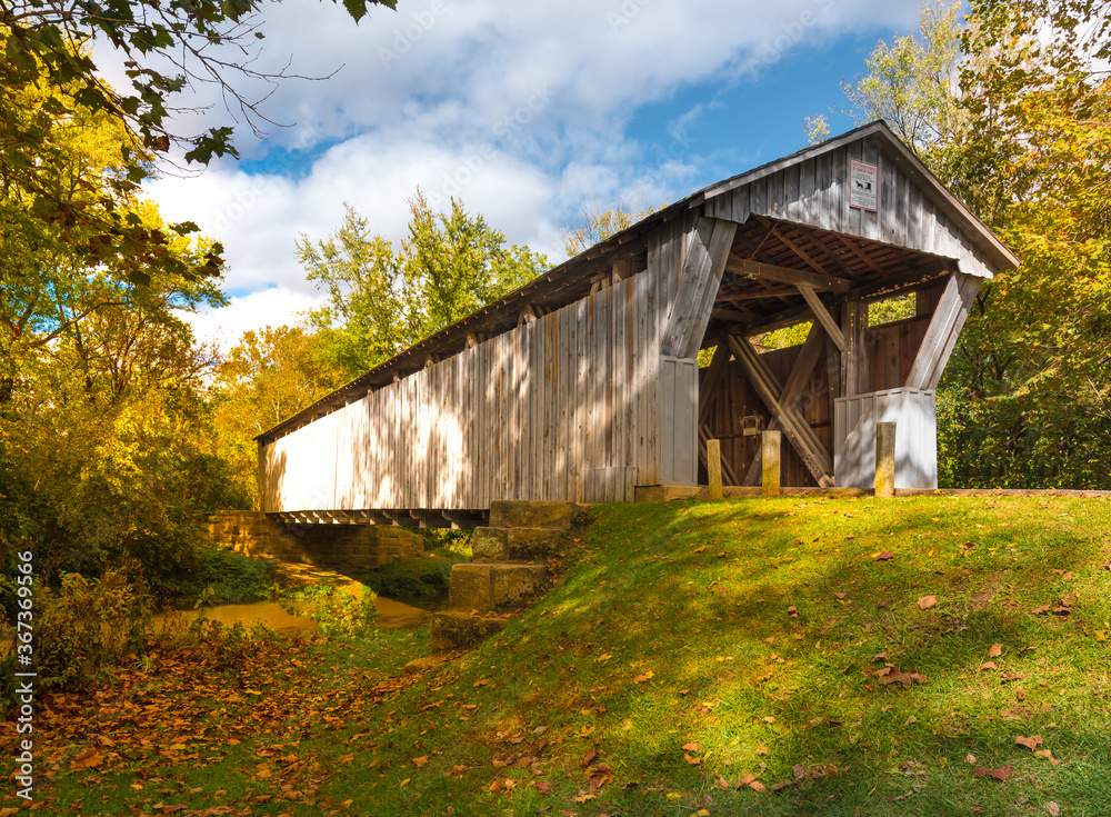 Historic American Covered Bridge Over a Stream Historic American Covered Bridge Over a Stream