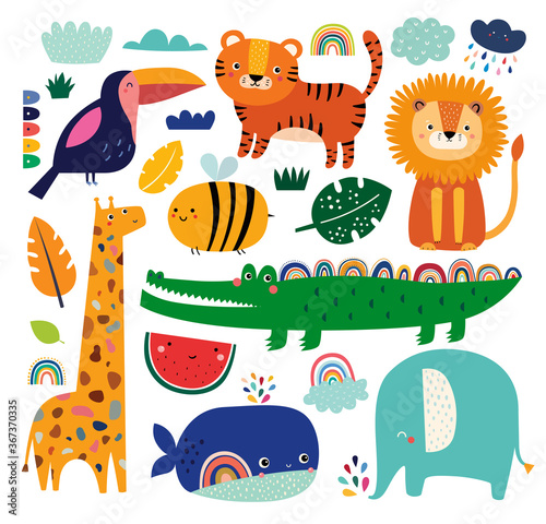 Cute vector cartoon animals. Childish pattern